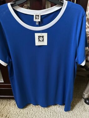 Anne Klein Bold Royal Blue Short Sleeve Tee with White Trim